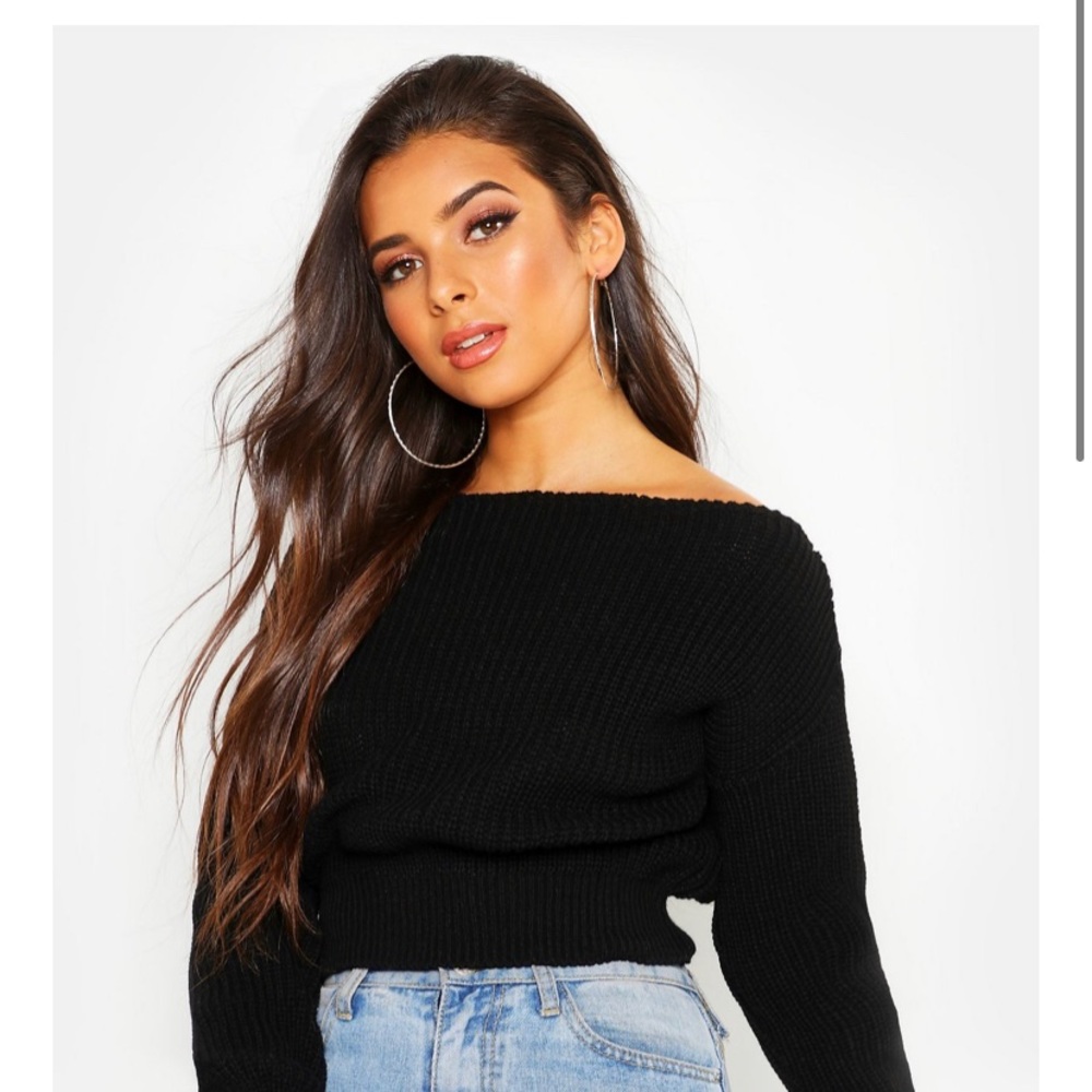 Crop Slash Neck Fisherman Sweater NWT SIZE M/L